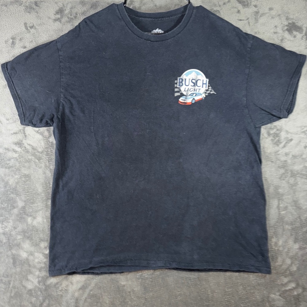 Mens XL Busch Light T-Shirt Black Excellent Racing Team Graphic Tee NASCAR Beer